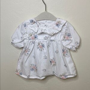 Spanish Floral Kids Blouse - White and Pink - wood buttons